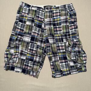 Old Navy Surplus Patchwork Madras Shorts Mens 36 Multicolor Plaid Casual Preppy